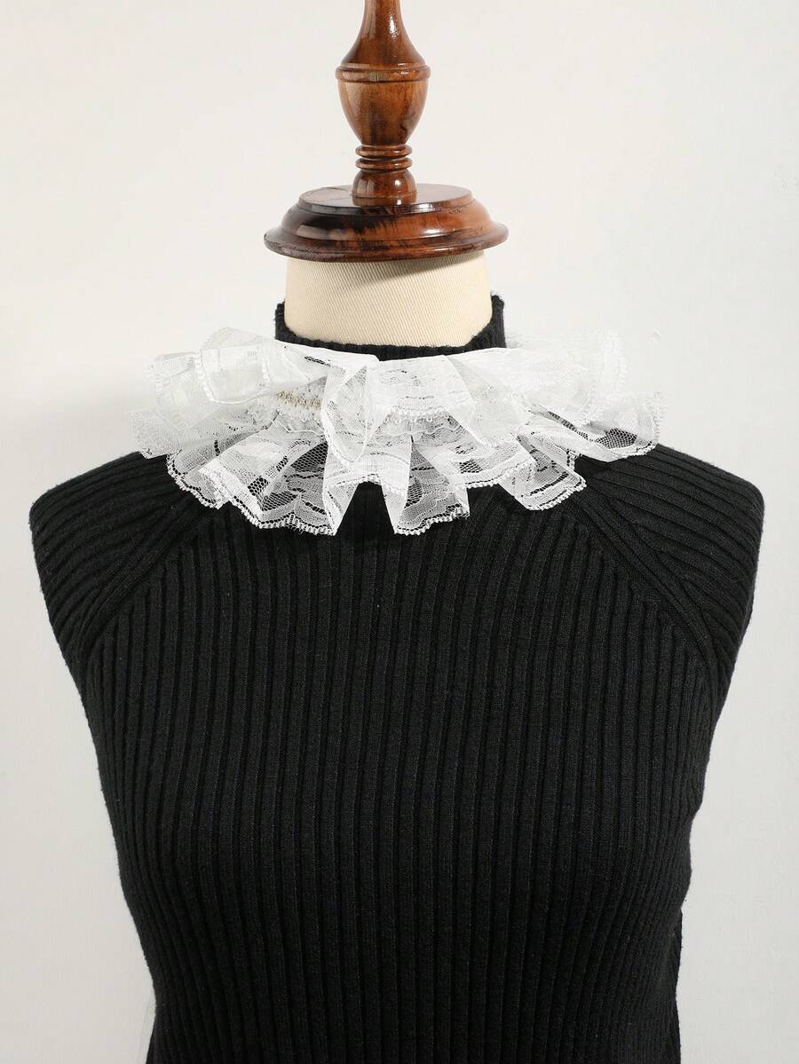 1pc Fashion Lace Flower Hollow Faux Crystal Detachable Collar, Versatile For Casual, Party, Banquet Matching - White - View 1