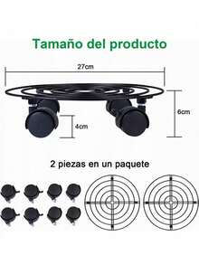2 Soportes De Base De Maceta De Metal Con Ruedas De Rotación - 2 piezas - Ver 2