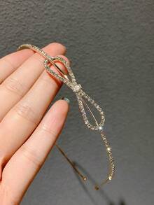 1个简约复古可爱水钻蝴蝶结闪亮锌合金发箍，适合日常佩戴 - 彩色 - 查看 3