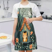 1pc An Illustration With A Cat And A Small House Apron, Suitable For Scenarios Such As Kitchens, Living Rooms, Dining - Rooms, Hotels, Outdoor Barbecues, Etc. Made Of 100% Polyester, A Large - Sized Machine - Washable Apron - Multicolor - View 7