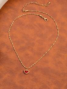 1 chiếc dây chuyền mặt hình trái tim tráng men, món quà Giáng sinh tối giản thời trang. - Kiểu 1 - Xem 4