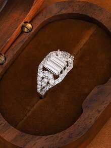 奢华公主切割镂空几何戒指，女士订婚礼物 - 白色 - 查看 3