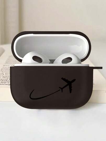 1个黑色心形旋转飞机图案防震保护耳机盒，男女青少年适用，耐用耳机保护套，时尚日常使用耳机盒，适用于 1/2/3/4/Pro/Pro2/Pro3