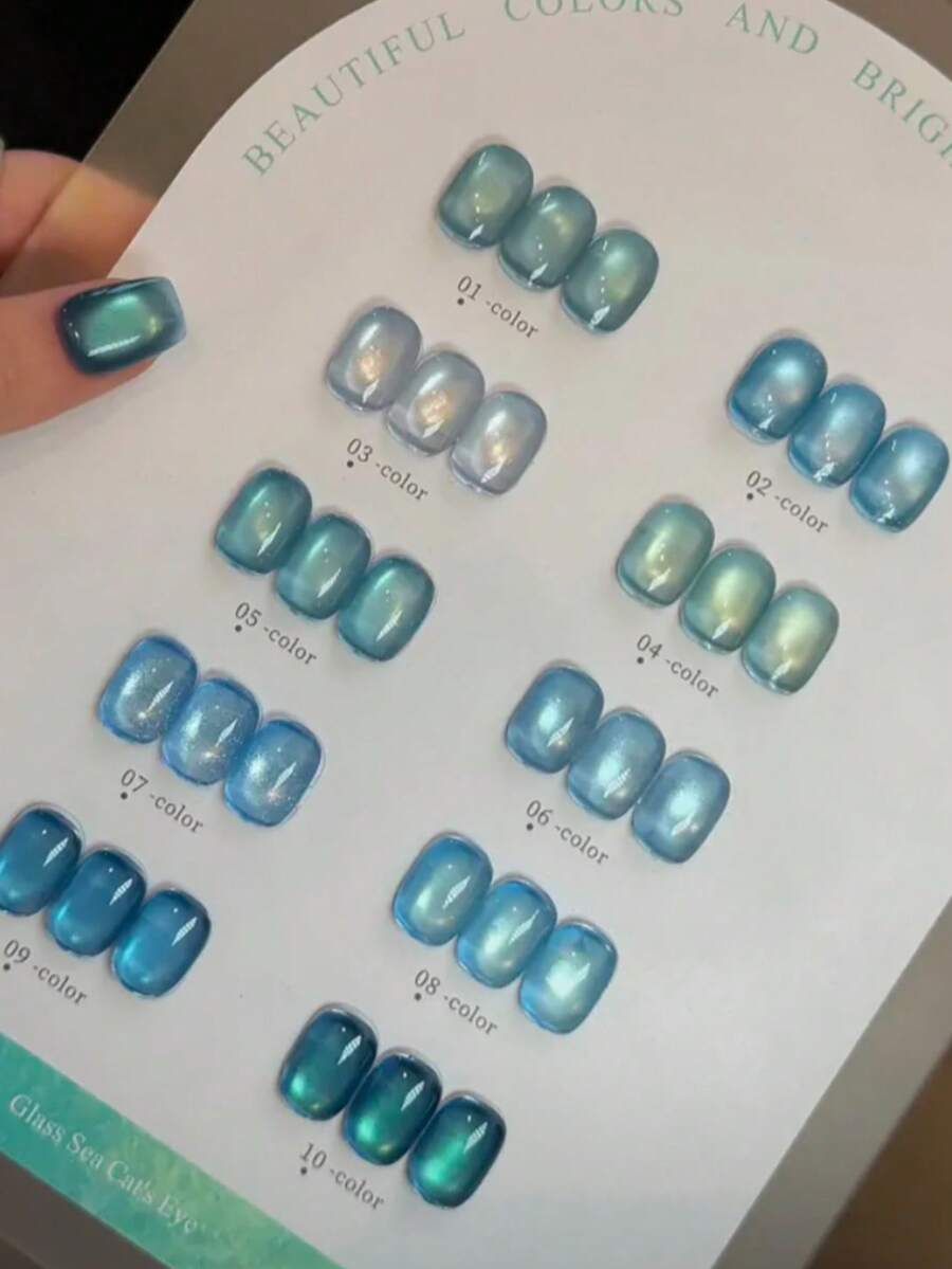 MIANEL GEL 10毫升新款夏季蓝色玻璃珠猫眼凝胶指甲油，蓝色水晶指甲油，蓝色美甲UV灯，春冬季美甲，情人节美甲，美甲沙龙用品