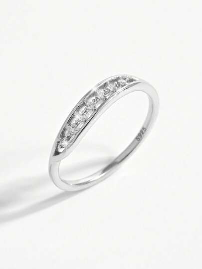 1pc Elegant & Fashionable Petite Vintage 925 Sterling Silver Hollow Leaf Design Cubic Zirconia Inlaid Ring, Suitable For Women's Party, Anniversary, Wedding, Gift