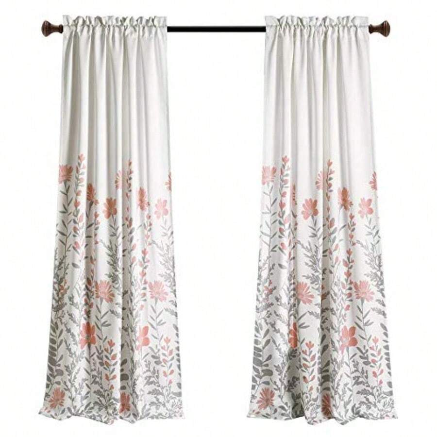 Decor Aprile - Paneles de Cortina de Ventana filtrantes de luz par 52 Pulgadas de Ancho x 84 Pulgadas de Largo Rubor Cortinas Florales Bonito Estampado de Flores Rosadas decoración de - Rubor - Ver 1