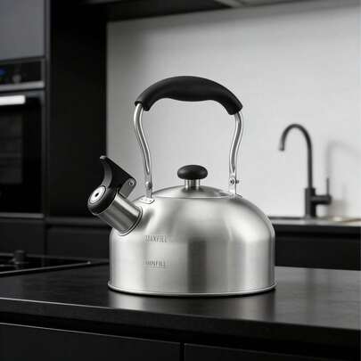 2升不锈钢鸣笛水壶，大容量炉灶烧水壶，带防烫手柄，鸣笛声响亮，快速烧开水，兼容所有炉灶，便携式露营茶壶，适用于泡茶和咖啡，是家庭厨房、商业场所、户外野餐和露营的理想之选。