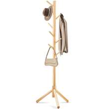1pc Floor Standing Clothes Hanger Rack, Bedroom Hanging Bag Rack, Wooden Coat Rack, Simple Clothes Hanging Rod, Indoor Garment Rack - Wood Color - View 7