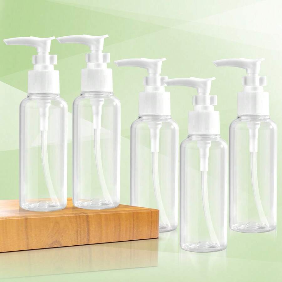 5pcs/Set Transparent Plastic Pump Bottles, 3.38 Oz Capacity Each, Suitable For Shampoo, Body Wash And Similar Products - View 1
