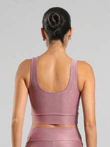 FITNATION Tank Top Made Of Micro-Ribbed Fabric With A Shiny Finish, High Elasticity, And Support. - 乾枯玫瑰色 - 查看 3
