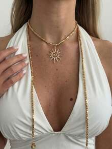 1件套多功能向日葵叠层项链，配CCB吊坠，适合女性日常、通勤、约会、度假等场合佩戴。 - 金色 - 查看 5