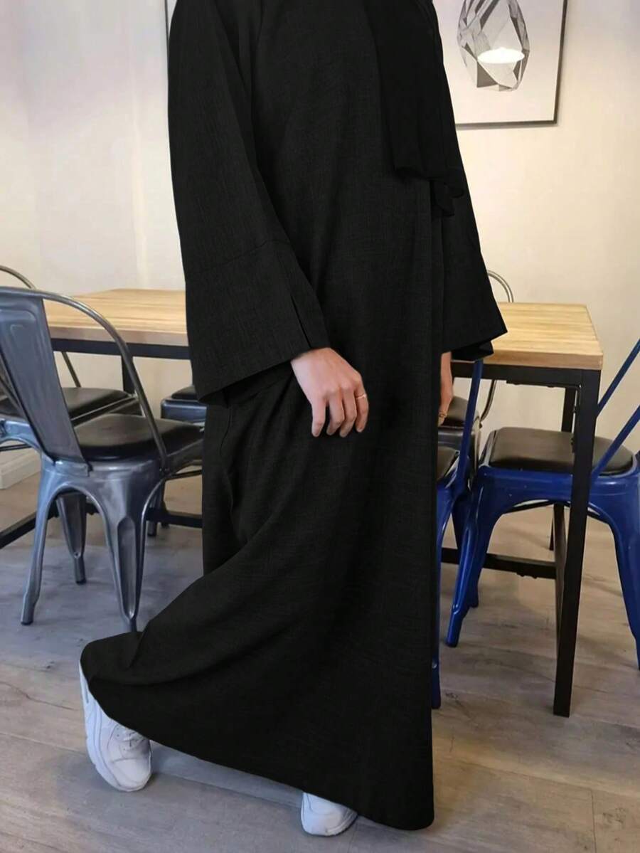 Women's Solid Color Flare Sleeve Loose Minimalist Design Long Dress Black - Black - View 1