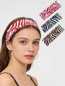 1/3pcs European And American New Zebra Print Elastic Wide Yoga Sports Headband, Women Daily Makeup Hairband Hair Accessories Summer Sport Sweatband,Holiday,Travel - Multicolor - View 1