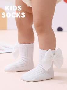 6 Pairs Baby Girls' Ruffle Trim Anti-Slip Short Socks With Bow Decor, Versatile All-Match Accessory For Girls - Multicolor - View 6