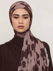 1件新款热销印花水彩头巾，高级渐变大理石水纹印花，优雅女士头巾，柔软材质，多功能防晒/防风头巾披肩，适合日常生活/节日派对/宴会等场合，阿巴雅长袍配饰 - 咖啡棕 - 查看 7