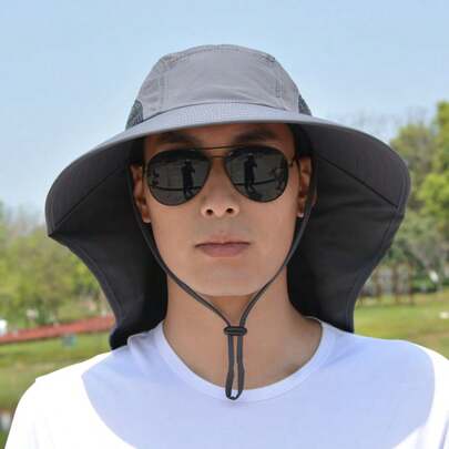 Men's Fishing Hat, Outdoor Foldable Solid Color Travel Outdoor 4.5 Inch Wide Brim, Lightweight Breathable Sun Protection UV Protection Riding Hiking Cap, Adjustable Head Circumference Travel Sun Hat