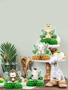 7件套丛林动物主题蜂窝纸装饰品，卡通蜂窝中心装饰，适用于婴儿派对、丛林主题装饰、生日派对装饰、婴儿派对装饰、性别揭晓派对用品、一周岁生日派对背景蜂窝装饰、婴儿派对回礼、派对用品 - 卡通動物 - 查看 5