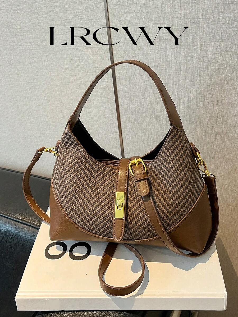 女士手提包/单肩包，时尚优雅简约商务休闲复古马鞍包，咖啡色 - 咖啡 - 查看 1