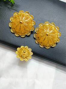 1 Necklace, 1 Pair Earrings, 1 Ring, 1 Bracelet, 1 Headchain, 1 Hair Clip, 6pcs Floral Pendant Jewelry Set, Fashion Accessories For Women, Suitable Saudi Arabia, Europe, Middle East, Dubai, Bride, Wedding, Party, Mother's Day, Graduation, Birthday, Valentine's Day, Music Festival, Holiday Gift For Girlfriend - Yellow Gold - View 4