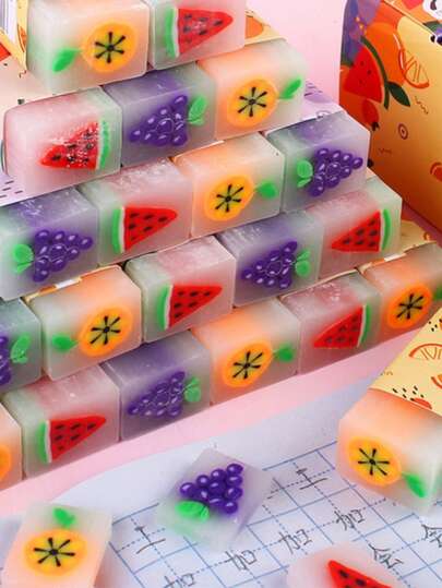 5/10pcs Cartoon Fruit Slice Erasers, Creative Filled Erasers, Kindergarten/School Student Reward Gifts