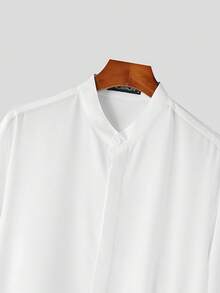 INCERUN Mens Stand Neck Long Sleeve Slim Fit Blouse Tops Party Casual Office Work Solid Shirt - 白色 - 查看 9
