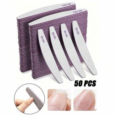 Dũa móng tay hai mặt độ nhám 100/180, khối mài móng tái sử dụng, phù hợp cho móng tự nhiên và móng acrylic, dùng tại nhà và salon.