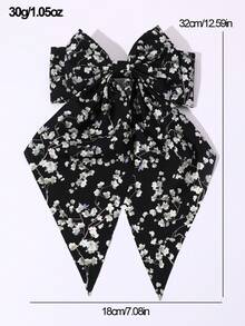 1pc Women's Fashion Elegant Black Floral Bowknot Ribbon Hair Clip, Suitable For Daily Wear, Spring/Summer, Party, Outing, Claw Clips - Black - View 7