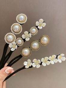 1/2pcs Elegant Faux Pearl Retro Style, Unscented Relaxed-Textured Hair Compatible, Faux Pearl Flower Decor Magic Hair Bun Maker, Twist Hair Bun Maker, Faux Pearl Decorative Hair Clip, Slouchy Weave Ponytail Holder, High-Grade Hair Curler For Tied Ball Head Design Hair, Fall, Travel, Hair Tools, Fall, Hair, Travel, Women, Hair Tools, Stuff, Gifts, Travel, Hair Accessories For Women - Nhiều màu - Xem 3