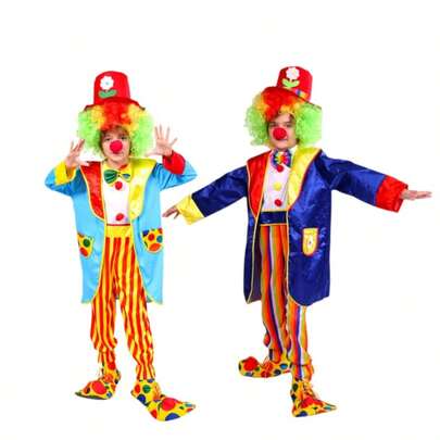 Kids' Clown Costume Set, Including Hat, Jumpsuit, Jacket And Tie, Suitable For Carnival, Circus Party, Stage Performance And Cosplay