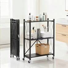 KNERS 3/4-Tier Unassembled Metal Storage Rack With Wheels - Foldable & Portable Multi-Tier Shelves, Classic Design For Home, Office, Garage Organization - Space-Saving Versatile Storage Solution, Storage Shelves, Utility Racks - 彩色 - 查看 8