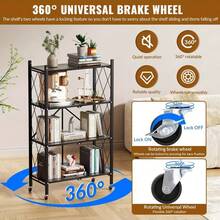 KNERS 3/4-Tier Unassembled Metal Storage Rack With Wheels - Foldable & Portable Multi-Tier Shelves, Classic Design For Home, Office, Garage Organization - Space-Saving Versatile Storage Solution, Storage Shelves, Utility Racks - 彩色 - 查看 2