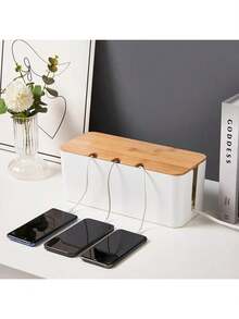 大型木纹理线盒 - 适用于电视线、电脑线、USB集线器和桌下电源插座，采用ABS塑料制成 - 彩色 - 查看 4