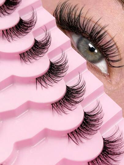 Rikuaild 7 Pairs Of Natural Half Lashes, Cat-Eye False Eyelashes,Manga Eyelashes Clear Band, Short And Soft 3D Eyelashes For Self Use At Home Or On-The-Go For Daily Life&Dating&Party&Travel