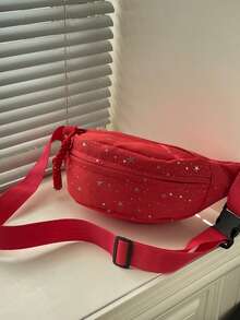Nueva bolsa de cintura de nailon de unicolor, bolsa de pecho cruzada, bolso de mano con forma de dumpling de PU de moda para mujeres - Rojo - Ver 10