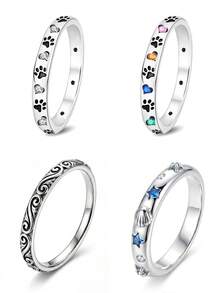 1枚宠物爪心形订婚戒指，经典马眼形单钻戒指，隐藏式光环结婚戒指，精致求婚戒指，送给女友的女士珠宝 - 銀色 - 查看 12