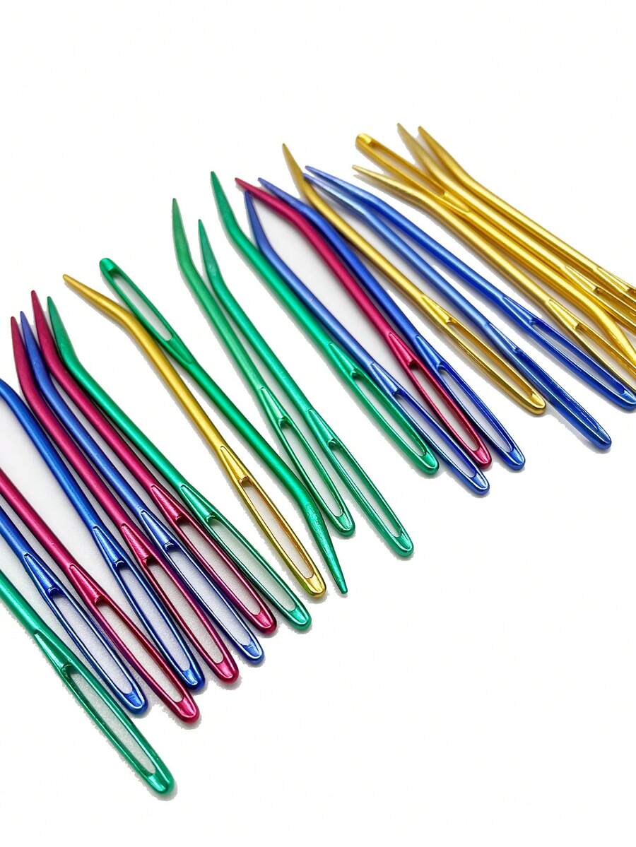 [8pcs/Pack]Large Eye Curved Aluminum Needles, 4 Colors Red Yellow Blue Green 2pcs Each, Color-Coded For Process Distinction, Curved Needle Body Fits For Easy Corner Turning And Blind Stitching, Suitable For Doll Sewing, Knitting Finishing And Other Handmade Crafts - Large-eye Aluminum Bent Needle - View 1