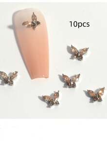 10/20 Pcs Mini Metal Butterfly Nail Charms, 3D Shiny Pink Champagne White Crystal Rhinestone Gems, Luxury DIY Decor For Acrylic & Short Nails, Jewelry Making Supplies - Multicolor - View 8
