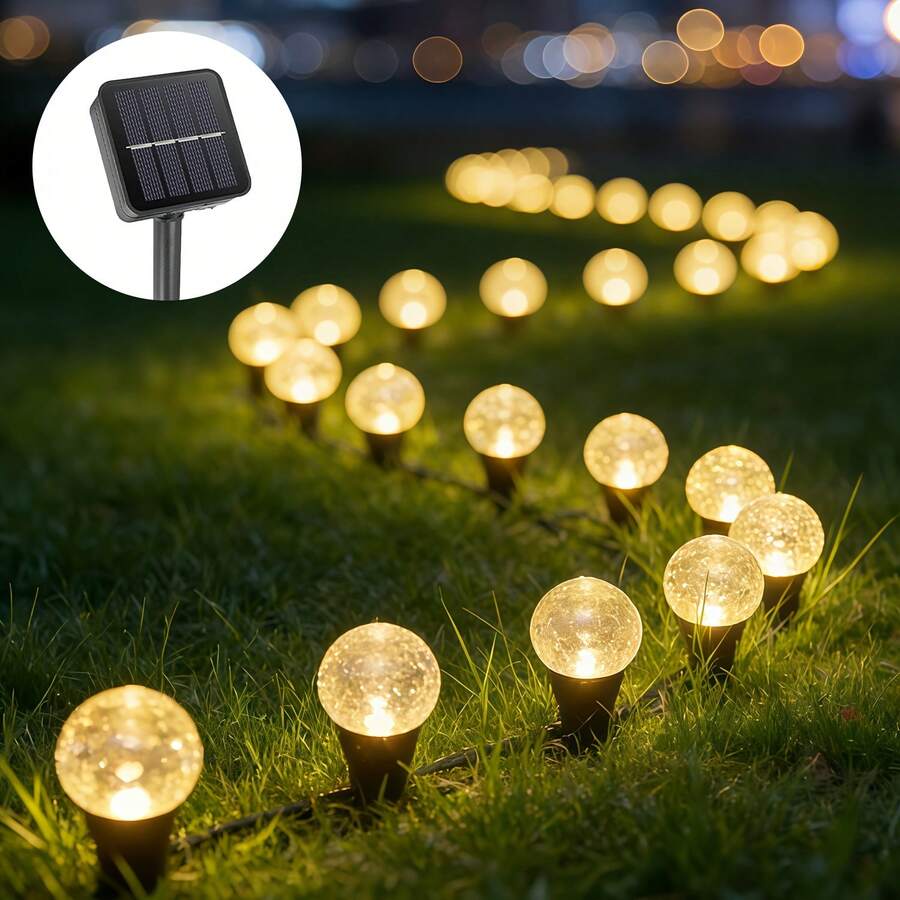 20个LED泡泡球太阳能路径灯，8种照明模式带自动感应，IPX4防水，暖白光/彩色户外花园灯，适用于草坪、庭院、婚礼、圣诞派对、露营等各种场合