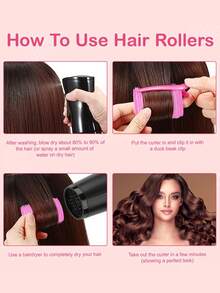 12件套自粘式卷发器套装，含12个鳄鱼夹，适用于长发、中长发、短发、浓密发质、稀疏发质，打造蓬松发型，沙龙级美发工具，DIY发型（粉色），无需加热，美发造型产品及配件，适用于理发店、美容院、返校季、旅行和度假。 - 粉色 - 查看 7