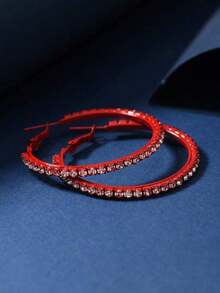 1 Pair Classic Elegant Black Hoop Earrings Women, Everyday Wear CTJE - 紫色 - 查看 4