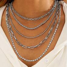 5pcs Fashionable Versatile Multi-Layer Chain Necklace Set, Suitable For Women's Daily And Party Wear - Multicolor - View 7