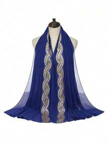 1 pieza Bufanda de mujer de unicolor con lentejuelas de strass y perlas de gasa, versátil y elegante nueva bufanda para la cabeza, chal protector solar para el uso diario - Multicolor - Ver 6
