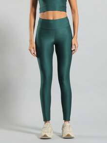 FITNATION Leggings Set With Waistband Pocket + Longline Cropped Top In Micro-Ribbed Fabric With SHINE And HIGH Elasticity And Support. - Hoja verde - Ver 2