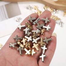 50/100颗时尚3D镀金ABS十字珠，适用于手工手链、项链、DIY首饰制作 - 彩色 - 查看 3