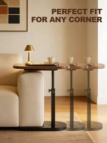 Adjustable Side Table, C Shaped End Table, Bedside Table With Small Spaces, Sofa Table With Metal Frame, Small Side Table For Couch, C Shaped Tray Table Side Table For Living Room Bedroom Corners And Office Dorm Room Decor Modern Style, Walnut Brown Color - Walnut Brown - View 3