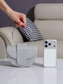 Mini Fashionable Round Handle Bag, Small Round Bag, Evening Bag, Party Bag, Socialite Bag, Perfect Bag Matching Formal Dress, Versatile Bag - Silver - View 2