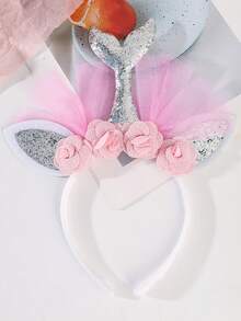 1件梦幻美人鱼闪光发箍，花朵薄纱装饰，可爱甜美发圈 - 彩色 - 查看 6