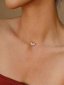 Women's Copper Zirconia Circle Link & Bow Pendant Necklace, Everyday & Gift - 1pc - 查看 6