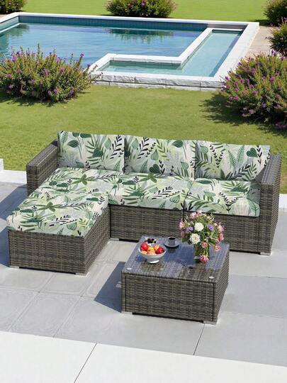 غطاء وسادة كنبة من الحرير الحليبي بطبعة أوراق الغابة الاستوائية المطيرة، عالي المرونة مقاوم للغبار قابل للغسيل، مناسب للفناء والحديقة وجوانب المسبح والمناسبات المختلفة، يباع بشكل فردي