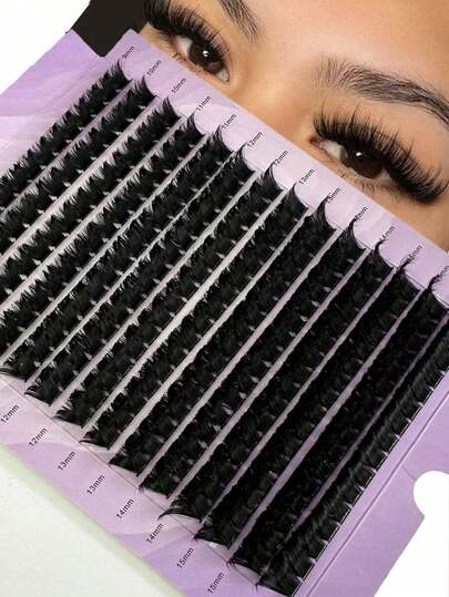 224Pcs/ Set 14Rows 160Roots 0.05mm Soft Lash Mink Fur Eyelashes 9-16mm Mixed Length 3D Russian Volume Lash Individual Lashes Makeup Black Lashes Purple Box Packaging Lash Clusters,Eye Lash Clusters,Individual Eyelashes,Lashes,Lashes